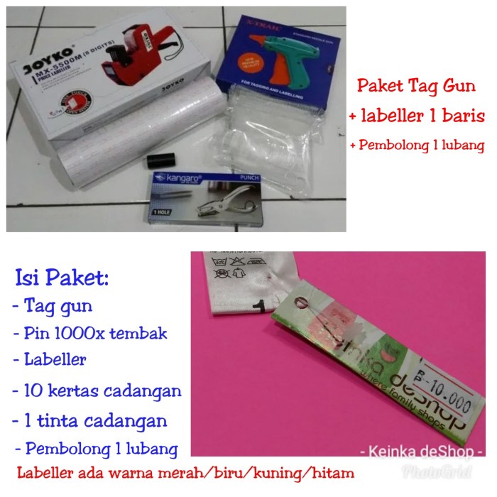 

Jual [READY] Paket labeller kertas tinta tag gun tag pin hang tag pembolong kertas