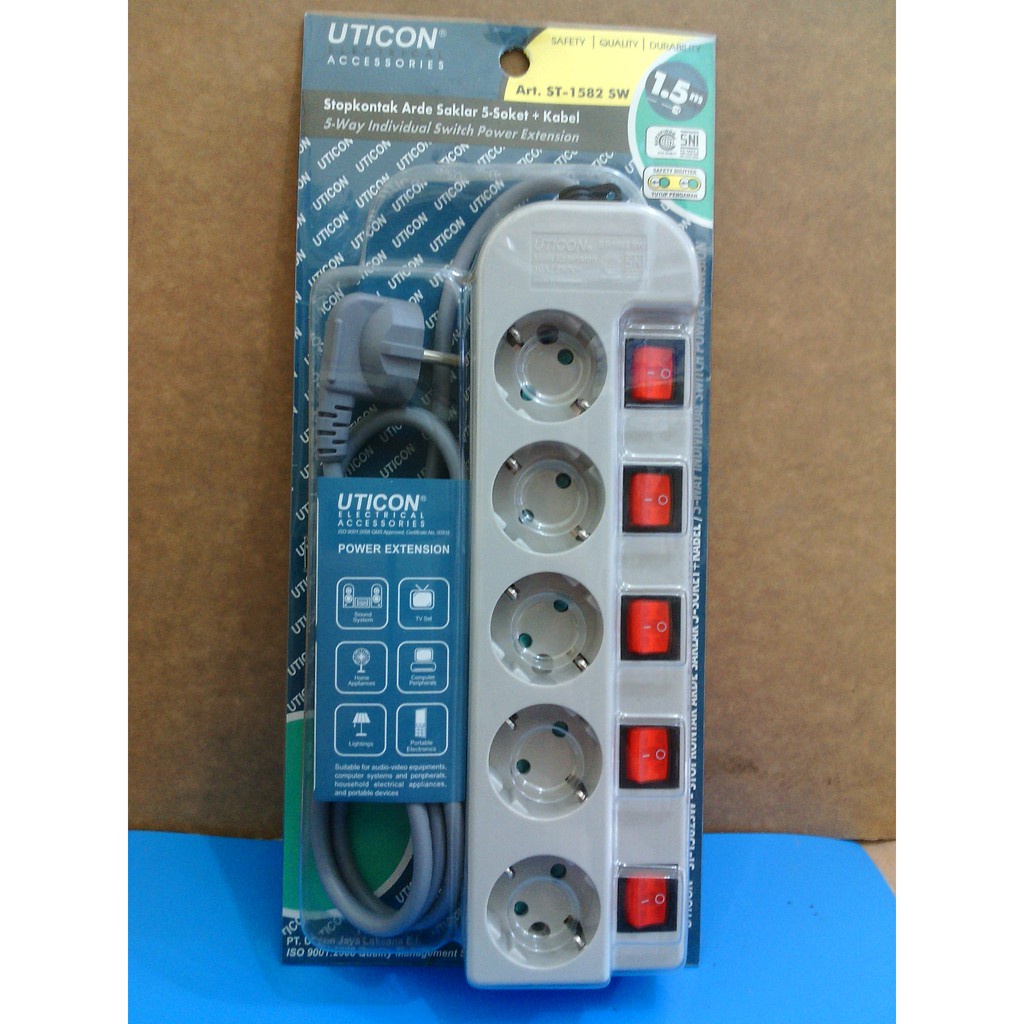 ELEKTRO11- Uticon Stop Kontak 5 lb + pengaman + saklar tersendiri + kabel