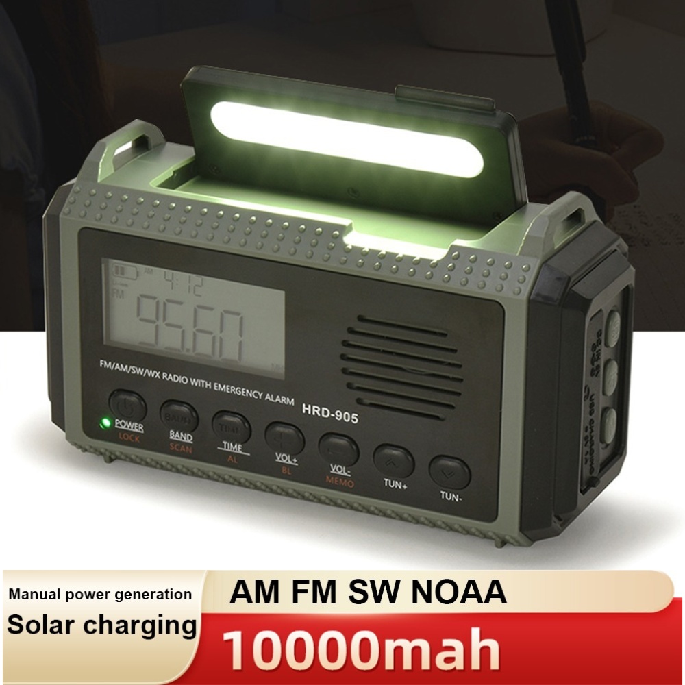 Solar Hand Crank 10000Mah Portable Radio Am Fm Sw Noaa Weather Radio Outdoor Emergency Charger