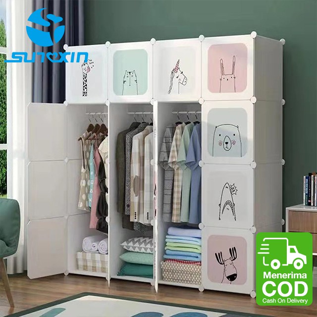 Baru Sunxin - Lemari Plastik Pakaian Diy / Wardrobe / Rak Baju Animal Character