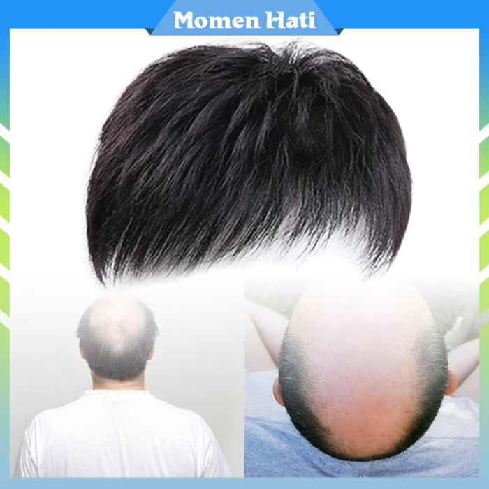 PREMIUM Rambut Palsu Pria Botak Wig Pria Rambut Asli Manusia Ventilasi Alami