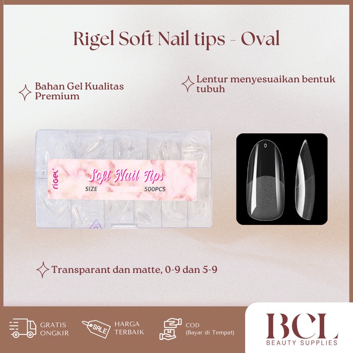 RIGEL Soft Nail Tips 500pcs Almond Coffin Stiletto Square Oval