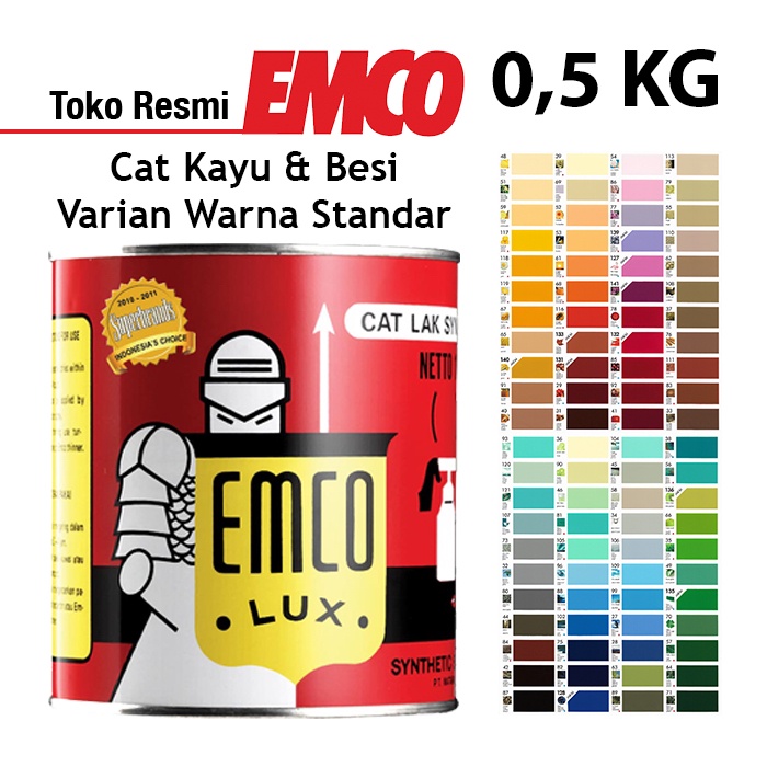 Emco Lux Cat Kayu & Besi 0,5kg - Varian Warna Standar Hitam Putih Coklat Kuning Hijau Biru Merah