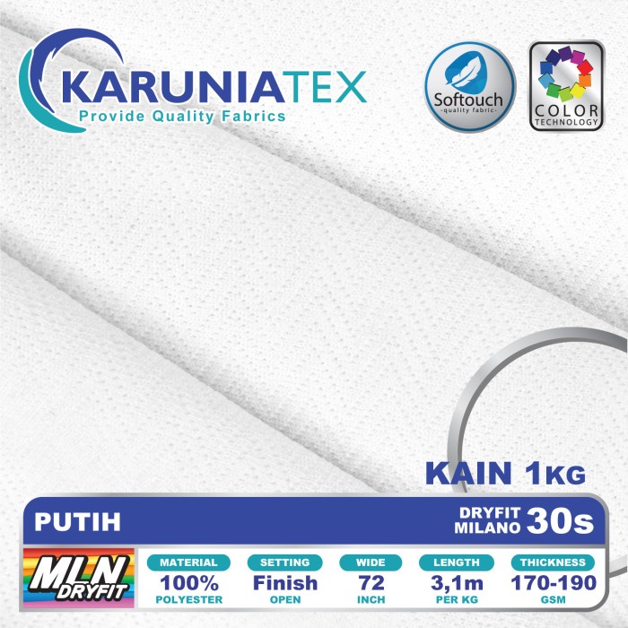 ..... Kain Dryfit Milano Premium 30S Putih Karunia Textile