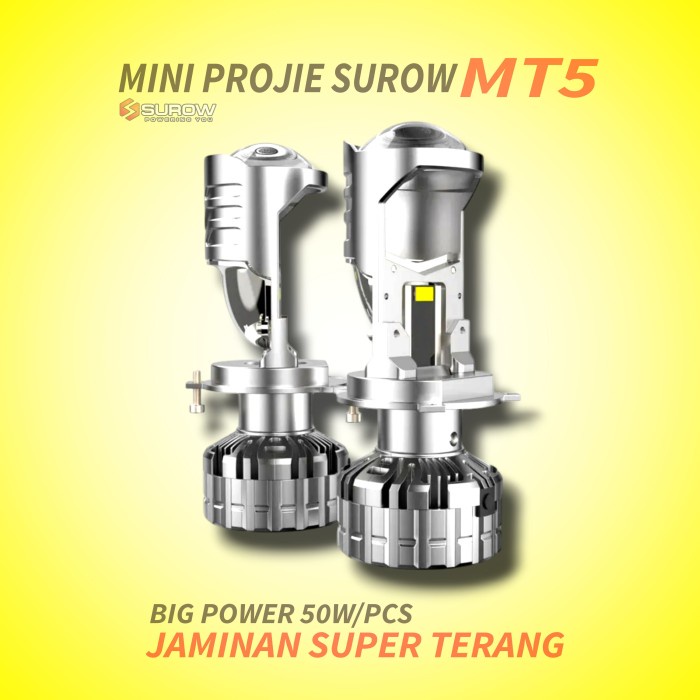 Lampu led mobil motor h4 mini projector projie surow mt5 super terang 50 watt