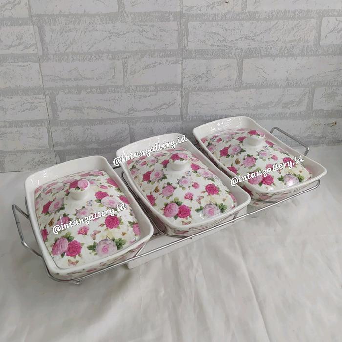 Prasmanan Motif Shabby Isi 3 Bahan Keramik Tinggi 23 cm