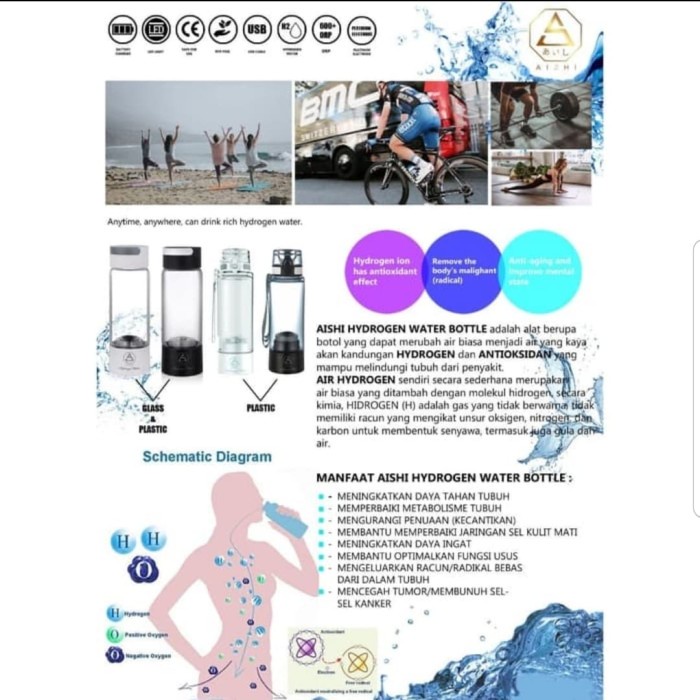 AISHI Hydrogen Ri Water Bottle Generator - Air Hydrogen Kesehatan