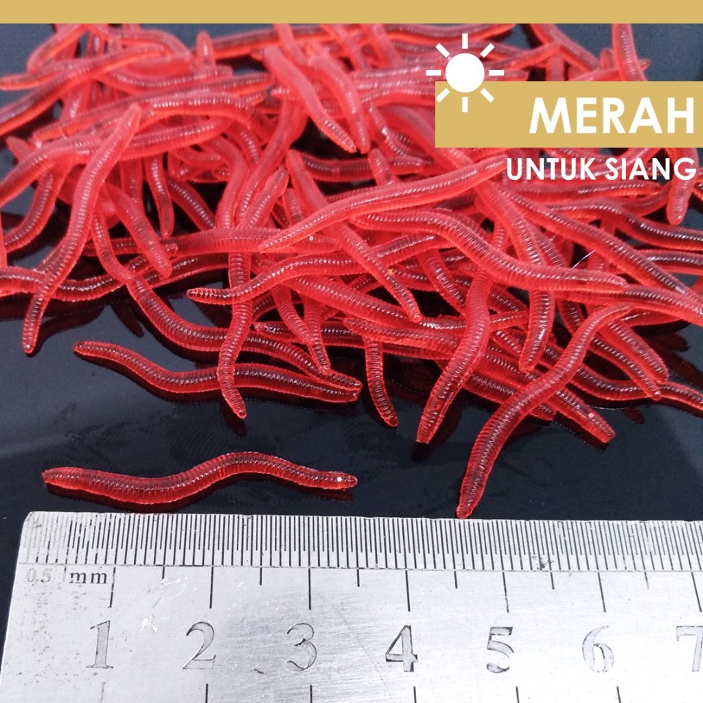 Umpan Soft Lure CACING GLOW Isi 50 pcs / Luminous Fishing Lure Casting Bait Mancing Malam