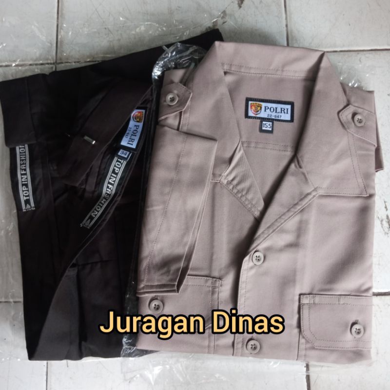 Promo  Setelan Pdh Jatah Polri Lengan Pendek / Seragam Pdh Coklat Polisi / Baju Pdh Satpam