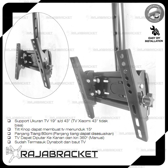 JTTOP" BRACKET BRAKET BREKET TV 19 24 32 43 49 50 55 INCH, BRACKET CEILING/GANTUNG 55 50 49 43 42 40