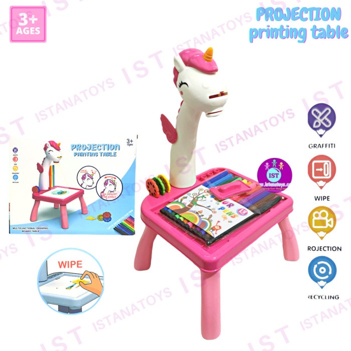 Mainan Anak Meja Gambar Proyektor Unicorn Projector PINK BRO-1512 EDUK