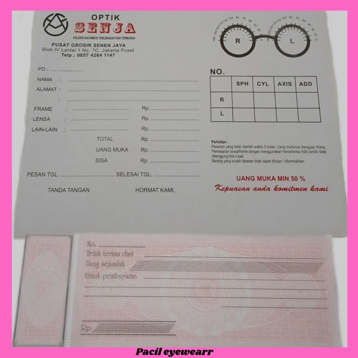 

Nota optik Bon kacamata Kwitansi pembelian kacamata