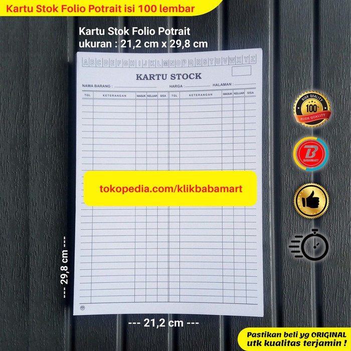 

KARTU STOK FOLIO PORTRAIT PERSEDIAAN BARANG GUDANG INVENTORY ISI 100