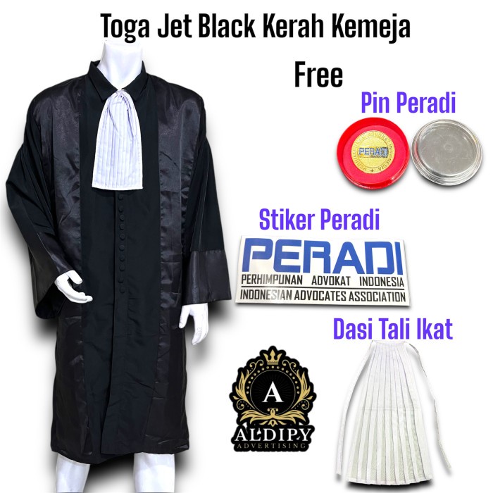 Toga Advokat Jaksa Peradi Toga Lawyer Bahan Jet Black Krah Kemeja + Pin Peradi Dan Stiker Peradi