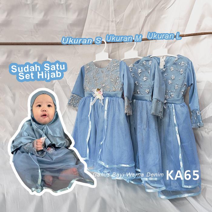 Gamis Bayi Warna Denim Sky Blue 6 12 Bulan Tahun 2024 Setelan Hijab Baju Muslim Anak Perempuan 2 3