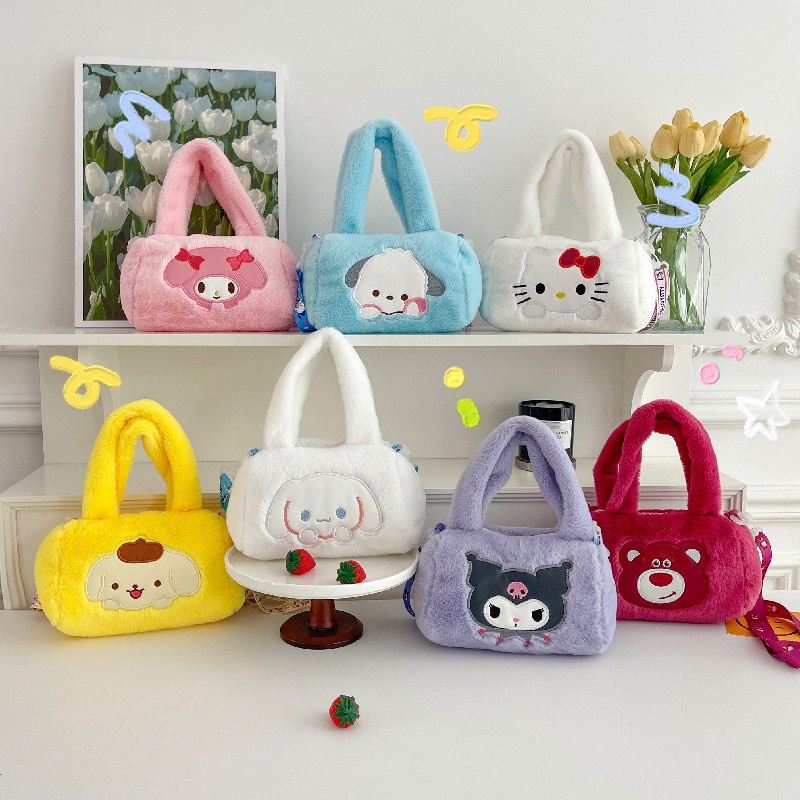 TAS SANRIO SELEMPANG TENTENG RESLETING LUCU TAS BULU JINJING ANAK SANRIO -KwalitasGan