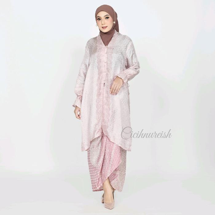 Kaluna Tunik Kebaya Batik Viscose Modern, Atasan Kebaya Polos Rok Lilit Batik Wisuda Remaja Style
