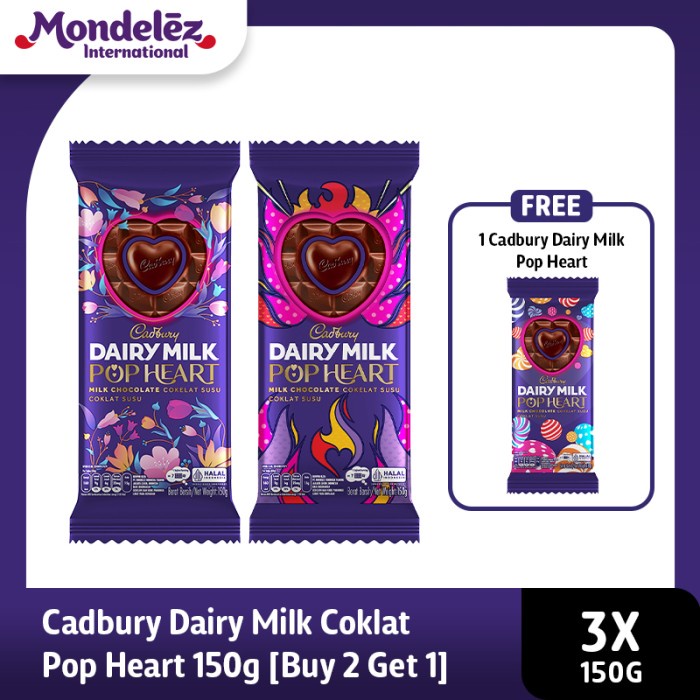 

BARANG TERLARIS Cadbury Dairy Milk Coklat Pop Heart 150g [Buy 2 Get 1]