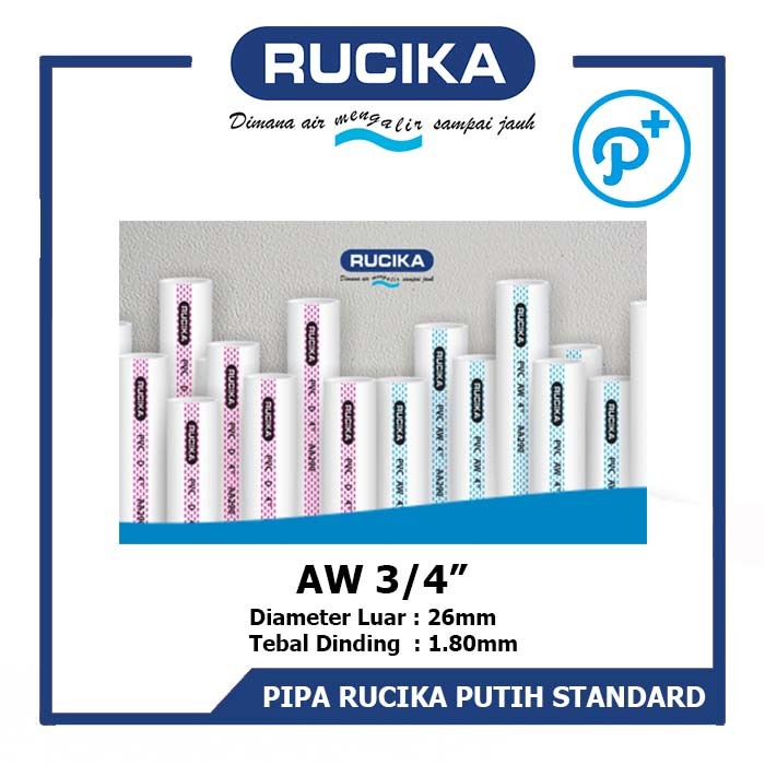 Pipa Pralon PVC Rucika Putih Standard Wavin AW 3/4" 3/4 Panjang 4 M