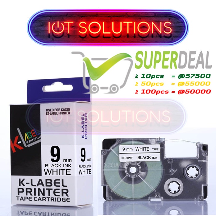 Ready Label Tape 9mm XR-9WE Compatible Printer Casio KL-60 KL-60SR KL120 EZ