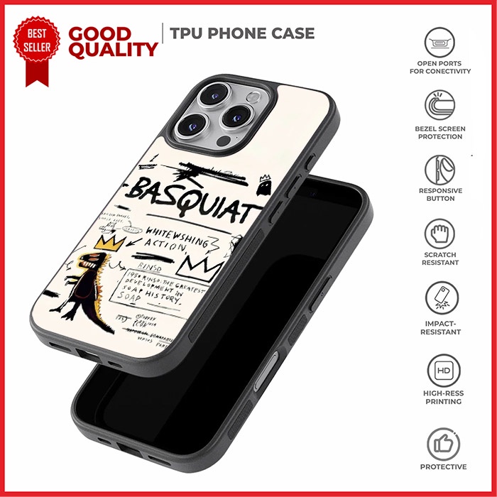 Case Casing iPhone 16 15 14 13 12 11 XR SE 4 Pro Max Mini Plus Basquiat AH0202 Custom N3