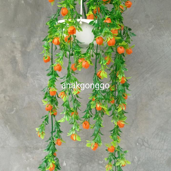 New- Hiasan Bunga Vernalya Priti Orens Gantung dan Pot Tali Plastik Putih Hiasan Pajangan