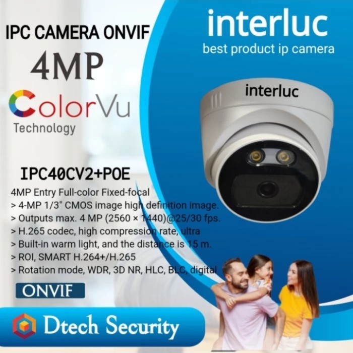 CCTV IP CAMERA 4MP COLORVU- INTERLUC IPC-40CV2+POE INTERLUC CCTV