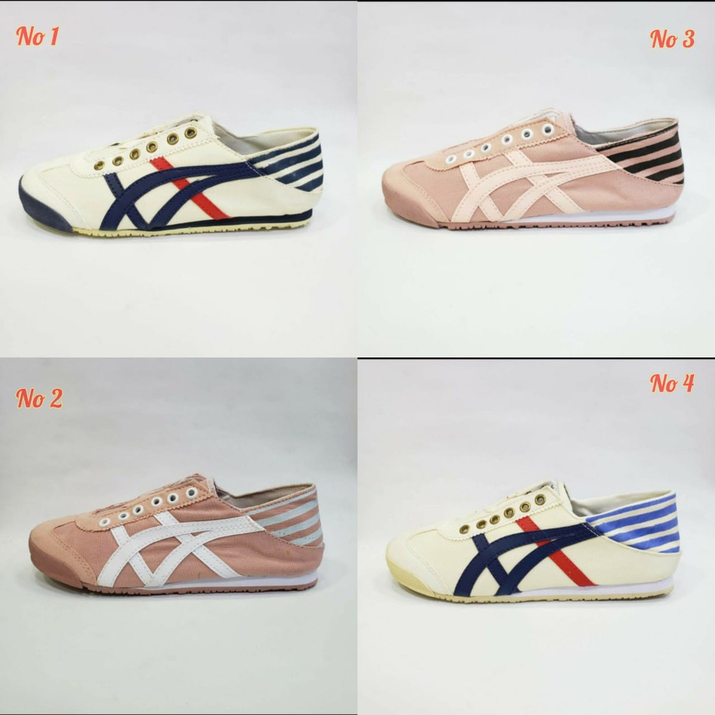 Sepatu Sneakers Slip On Paraty Tanpa Tali Cream Navy Merah Cream Navy Sepatu Kasual Wanita