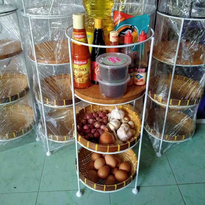 PREMIUM Rak bumbu / rak bawang rotan
