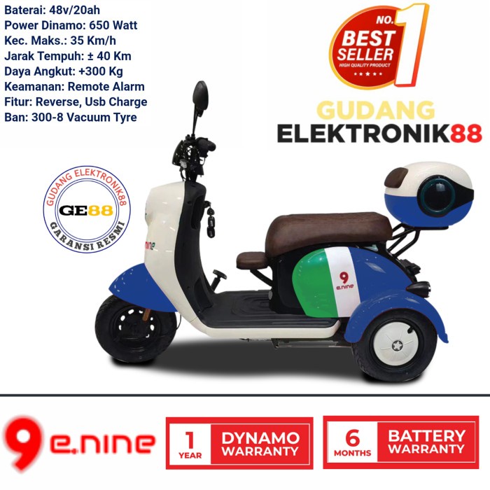 Best seller Sepeda Listrik Enine 650Watt Tristar 9Enine Bergaransi Resmi Terlaris