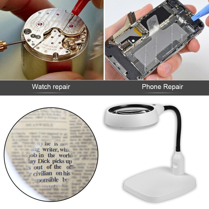 

KACA PEMBESAR MEJA 6 LED 10X 120MM AG30 / LAMPU LUP LENSA MAGNIFIER