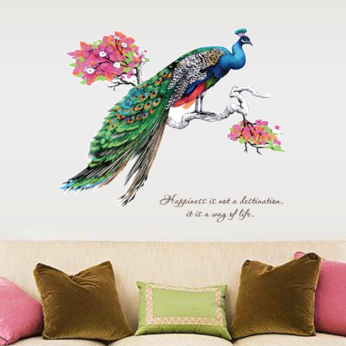 JTTOP" WALL STIKER DINDING AESTHETIC BAHAN PLASTIK VINYL TRANSPARAN MOTIF BURUNG MERAK DI ATAS DAHAN