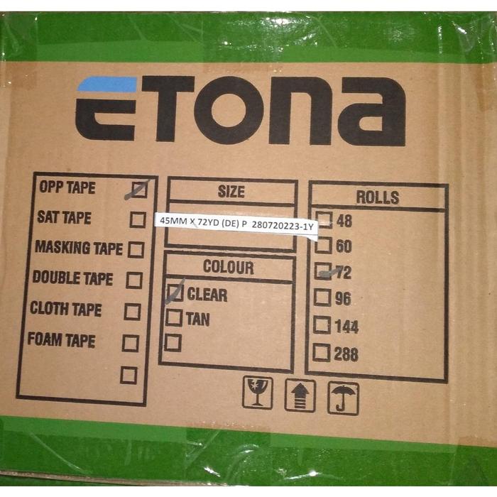 

Barang Terlaris 1 Karton Lakban Etona 2 Inch 72 Yard Bening/ Coklat Cod