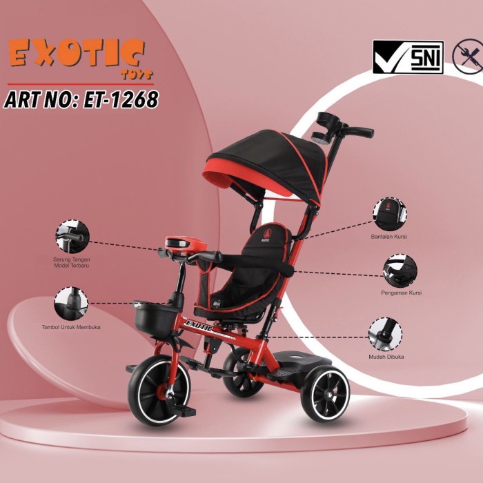 Sepeda Anak Roda Tiga Exotic ET1268 Baby Stroller Tricycle ET 1268
