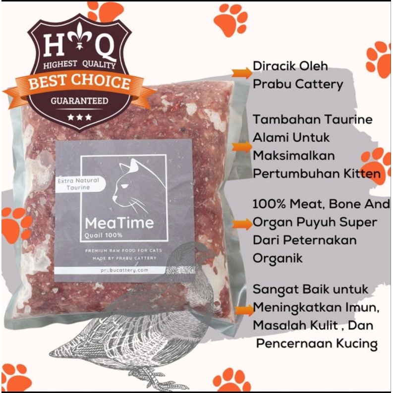 Meatime, makanan kucing / rawfood puyuh giling extra taurine