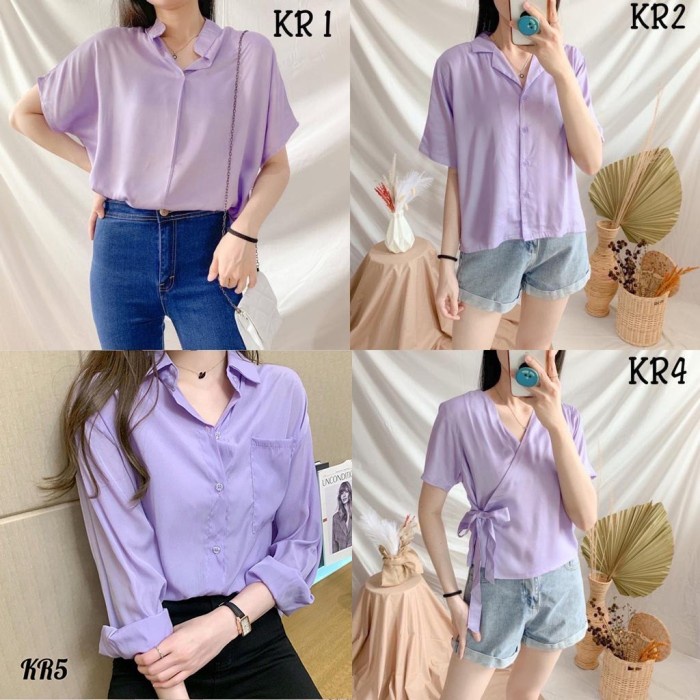 BAJU ATASAN WANITA LILAC POLOS / KEMEJA WANITA LILAC LENGAN PANJANG