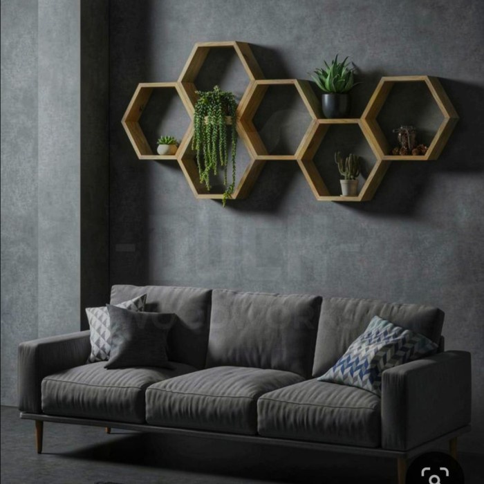 OBRAL Hexagonal Kayu, Dekorasi dan Rak Dinding , Kaca Hexagonal Natural Jat