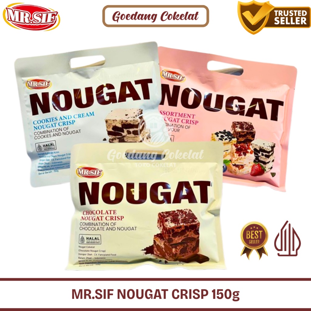 

A Mr.Sif Nougat Assortment Chocolate Cookies N Cream Strawberry Nougat Crisp Cemilan Snack Nougat