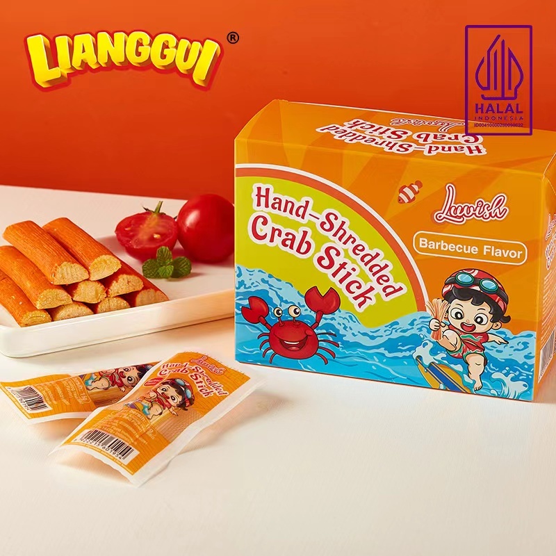 

A (Halal) Lianggui Luvish Crab Stick Snack Cemilan Siap Saji Barbecue/Spicy Flavor Box Isi 20Pcs