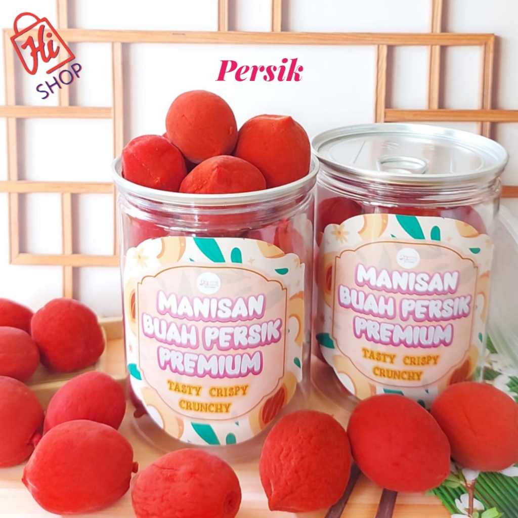 

A Can Manisan Buah Persik Merah Impor Red Crunchy Peach Kualitas Premium