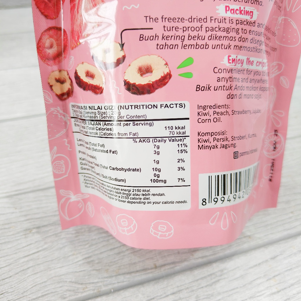 

A Pamma Mix Veggie Mix Fruit Crisp Whole Strawberry Buah Sayuran Kering Vegetarian Vegan