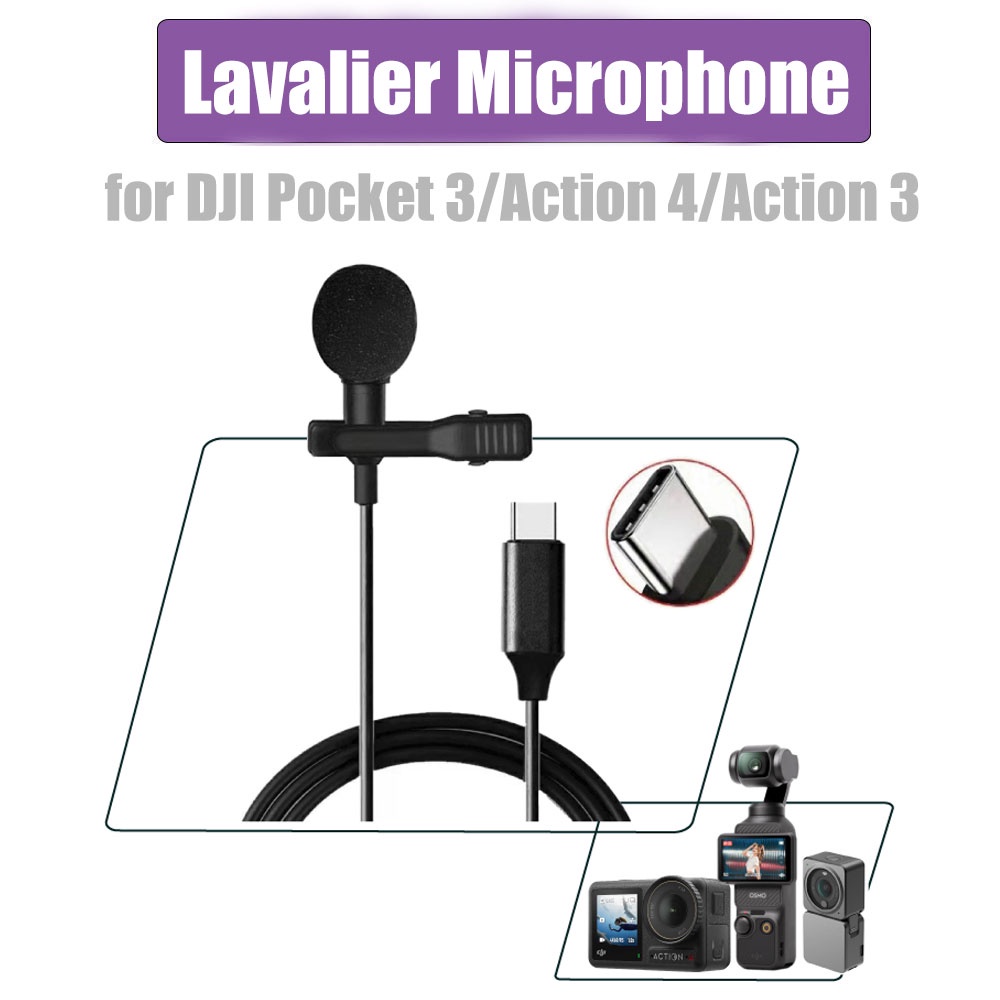 for DJI Pocket 3 Mic Adapter with Neck Clip Microphone Lavalier Noise Reduction For DJI Action 4/Act