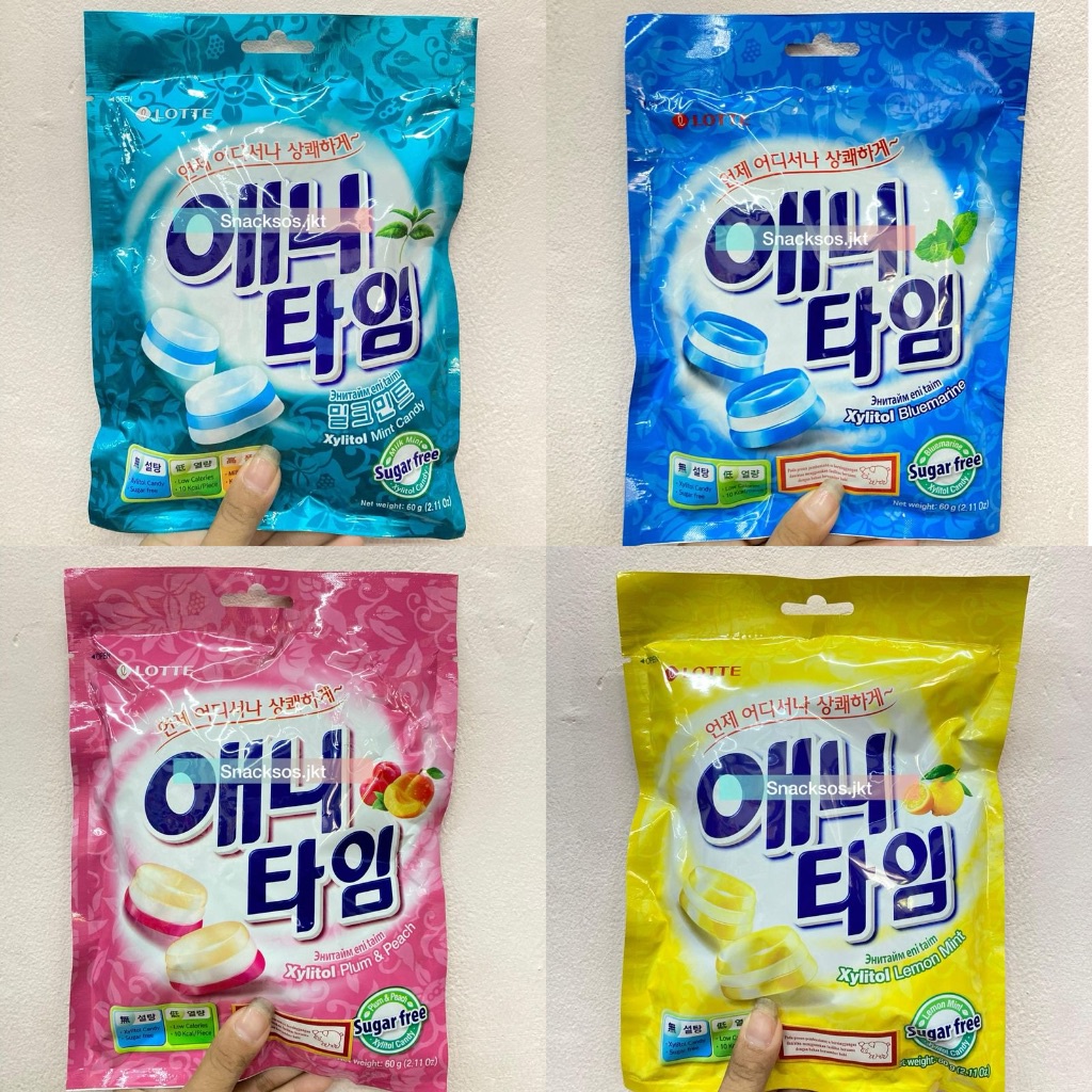 

A Lotte Anytime Lemon Mint / Milk Mint / Bluemarine / Plum & Peach Candy Korea