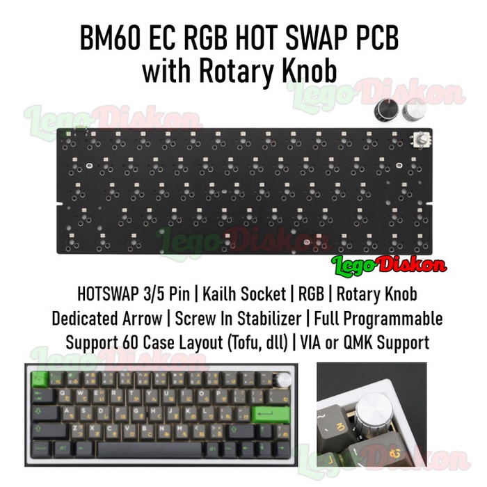 [BestSeller] BM60 EC RGB Hotswap Mechanical Keyboard PCB With Rotary Knob DIY