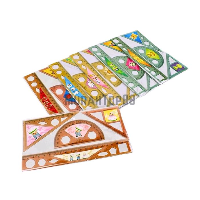 

Penggaris Set Plastik Isi 4 Pcs / Garisan Busur Siku Siku Segitiga / Ruler Set 4 In 1 Biola