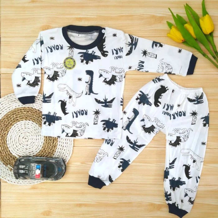 setelan baju bayi laki laki 6 12 bulan kancing depan lengan panjang