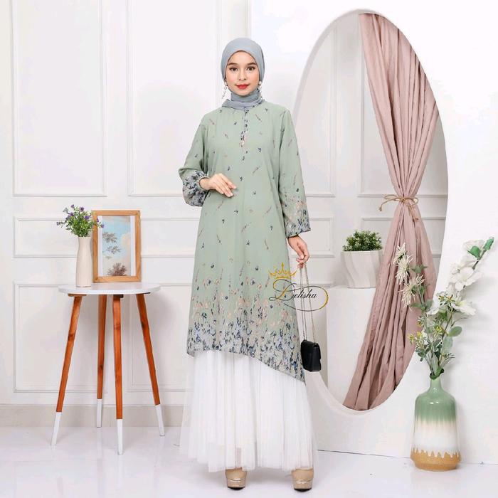 Delisha - Alma Tunik Pink Ceruty Baby Doll Premium Berfuring Mewah Busui