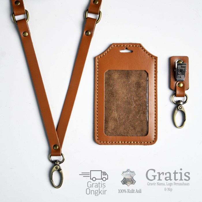 

pintar- Id card holder Kulit Asli/ name tag kulit asli Free Grafier Logo