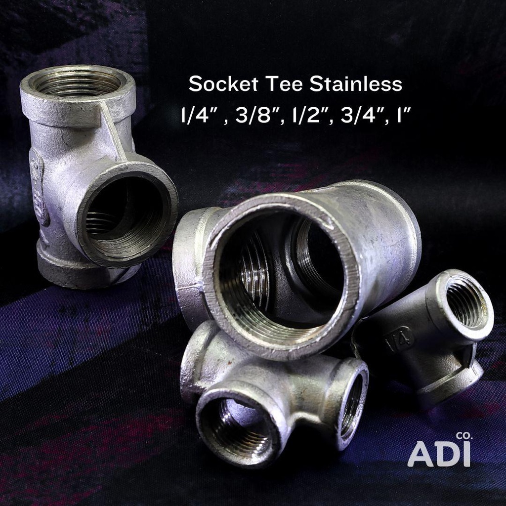 Socket T Tee Stainless 3 lubang Connector T Stainless sambungan pipa stainless 3 arah