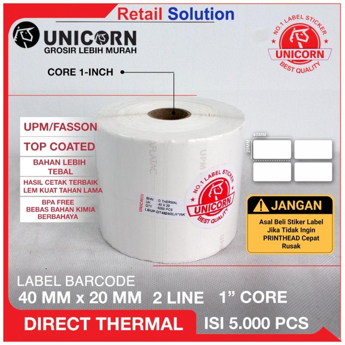 

pintar- Stiker Label Barcode Thermal 40x20mm / 40x20 mm / 40 x 20 mm / 4x2CM